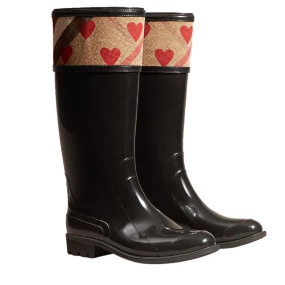 Burberry Black Heart and House Check Rain Boots